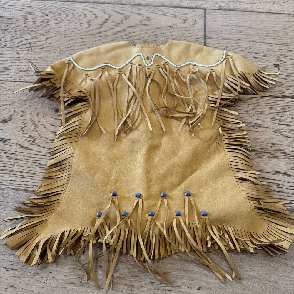 American Girl Doll Kaya Fringed Tan Leather Dress with Blue Accents